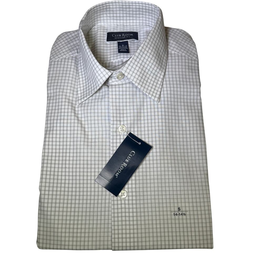 Club Room Men's Check Dress Shirt Harbor Mist Small14-14.5" $50